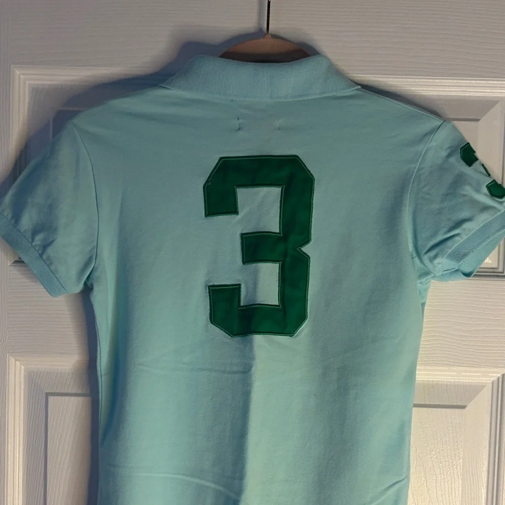 Ralph Lauren Girls Aqua Polo Shirt with Large Logo size Large